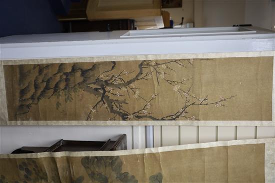 Studio of Lin Lin, a set of four scroll paintings on silk, 19th century, each 147.5cm x 33cm